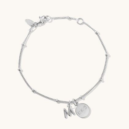 Personalised Disc & Letter Bracelet Silver